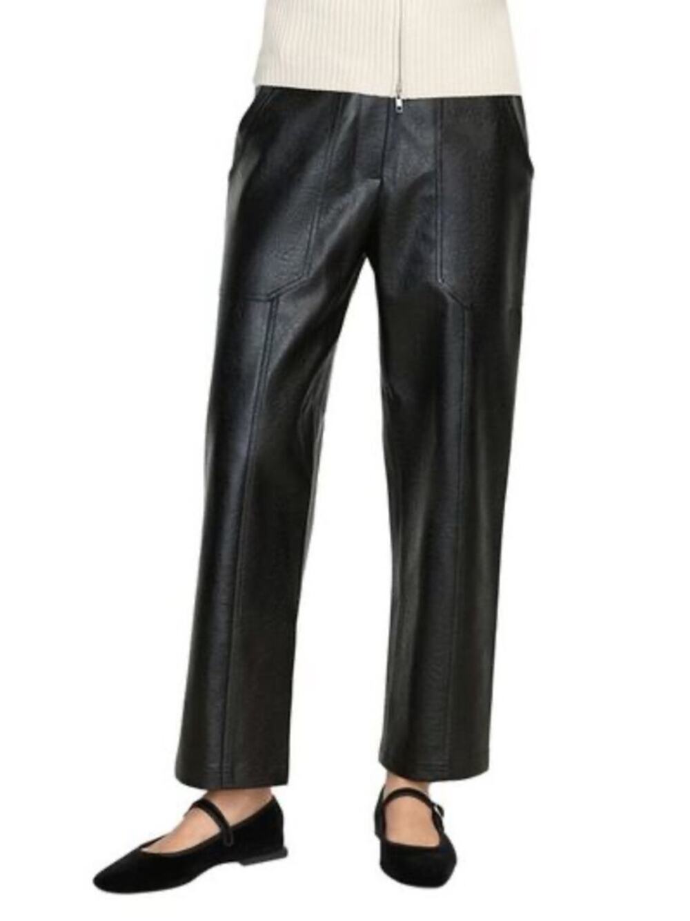 Modern Citizen Black Vegan Leather Straight Leg Hudson Pants - Small